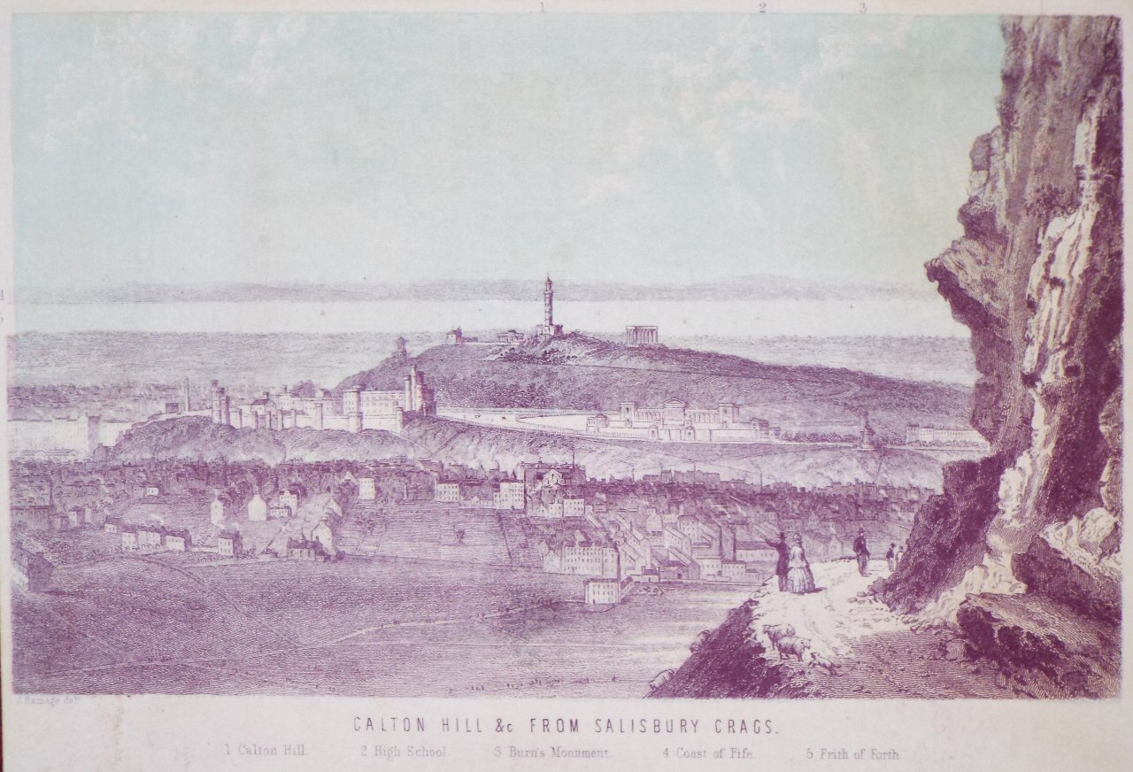 Chromo-lithograph - Calton Hill &c from Salisbury Crags